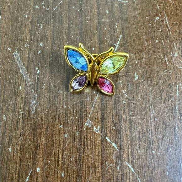 Vintage Ballou Pastel Bezel Rhinestone Gold tone Butterfly‎ Brooch Pin - Picture 1 of 4